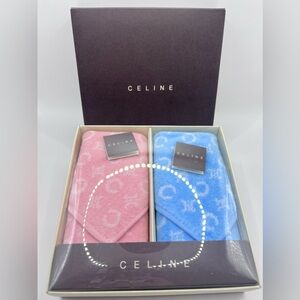100% Authentic CELINE Mini Towels Set Pink/Blue Cotton Hand Towels NIB